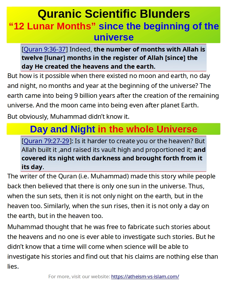 12 Lunar Months since the beginning of the universe (A Quranic Scientific Mistake)