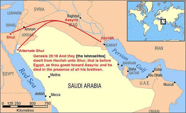 Places where the descendands of Ismael settled