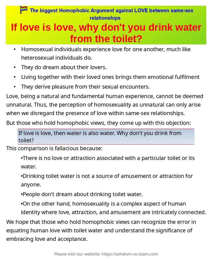 Muslim Objection: If love is love, why don't you then drink toilet water?